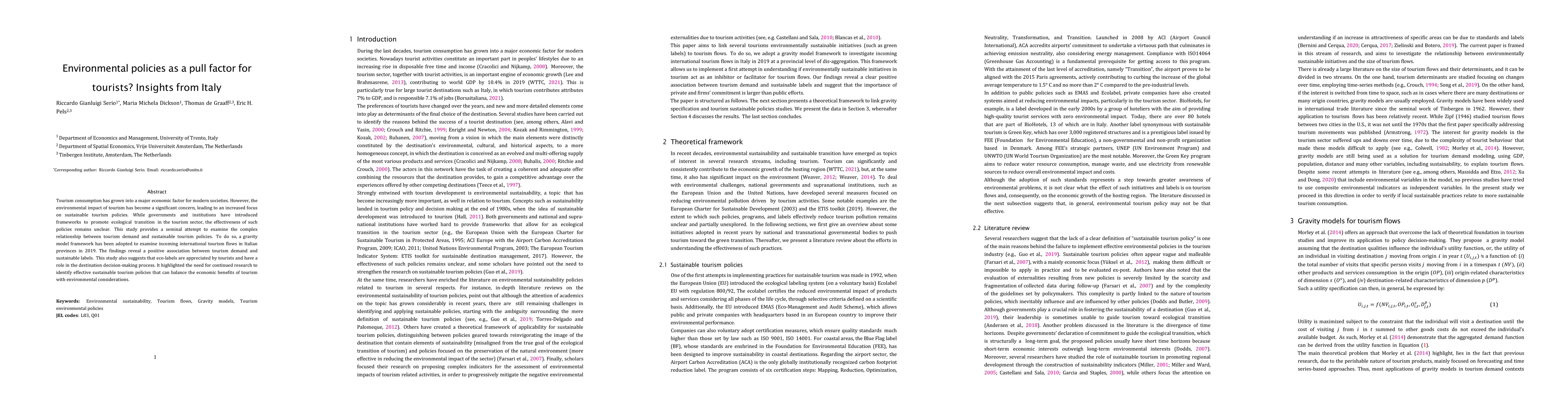 Thumbnail for Environmental policies as a pull factor for tourists? Insights from
  Italy
