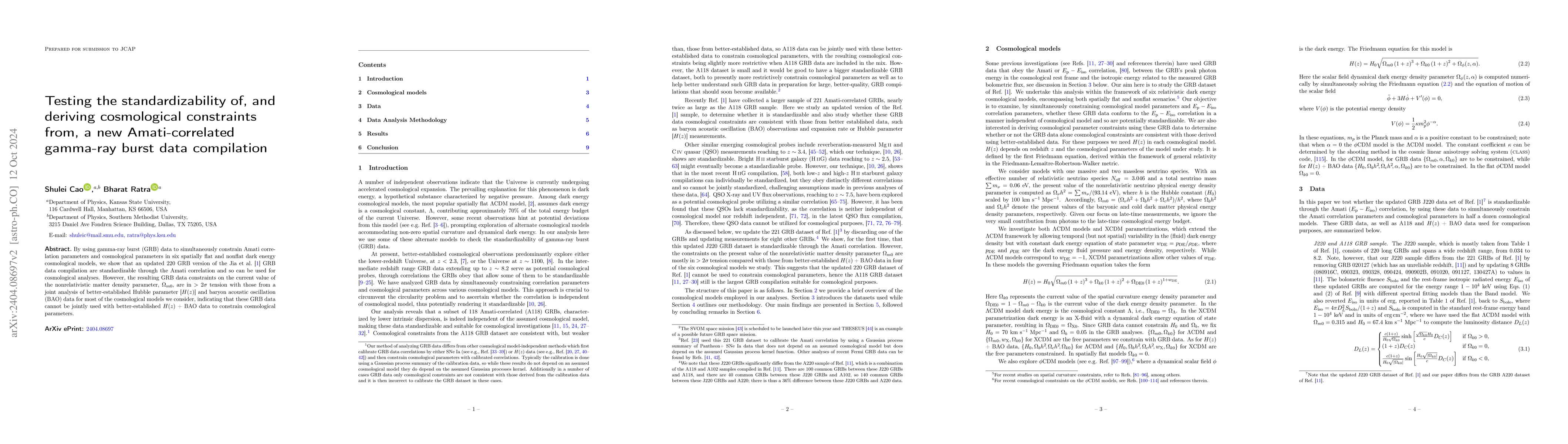 Thumbnail for Testing the standardizability of, and deriving cosmological constraints
  from, a new Amati-correlated gamma-ray burst data compilation