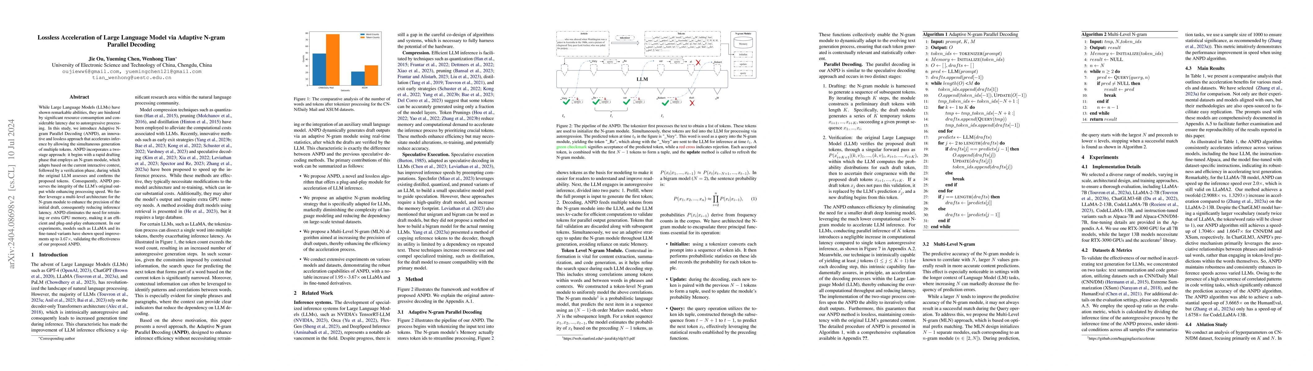 Thumbnail for Lossless Acceleration of Large Language Model via Adaptive N-gram
  Parallel Decoding