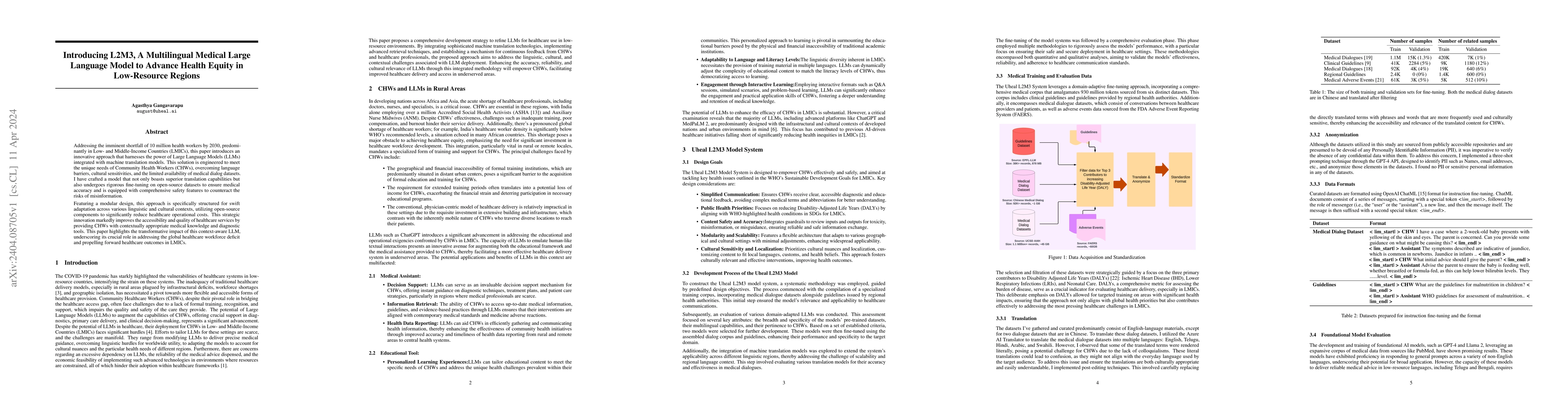 Thumbnail for Introducing L2M3, A Multilingual Medical Large Language Model to Advance
  Health Equity in Low-Resource Regions