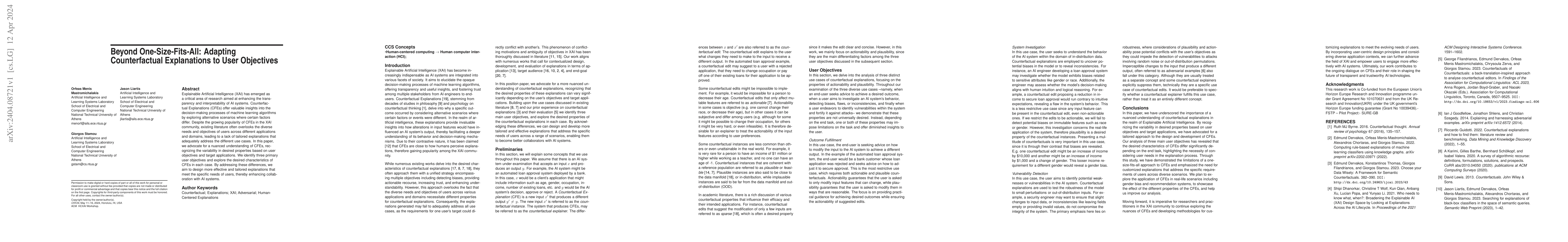 Thumbnail for Beyond One-Size-Fits-All: Adapting Counterfactual Explanations to User
  Objectives