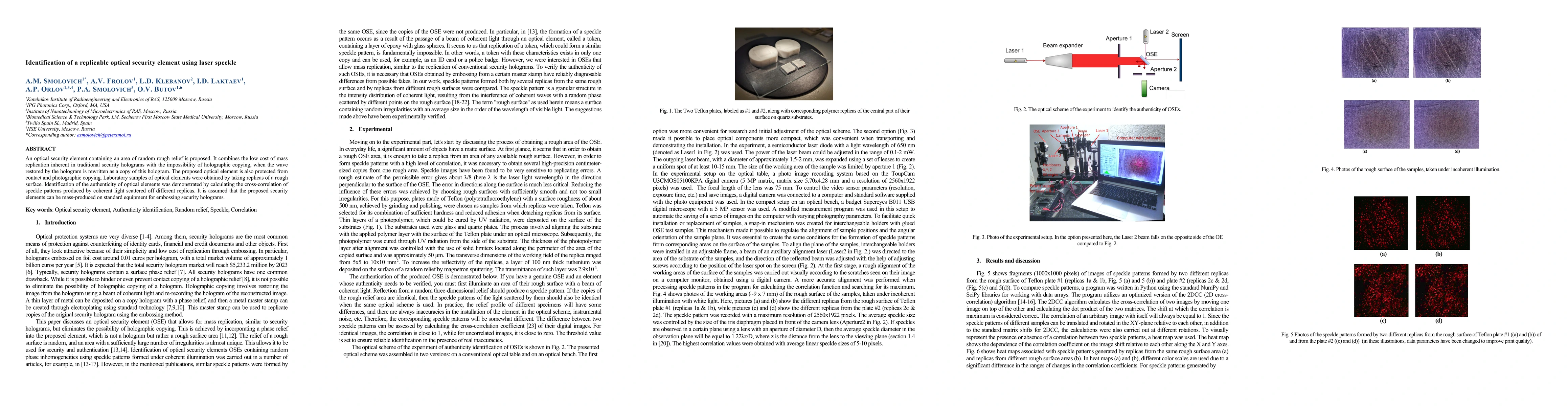 Thumbnail for Identification of a replicable optical security element using laser
  speckle