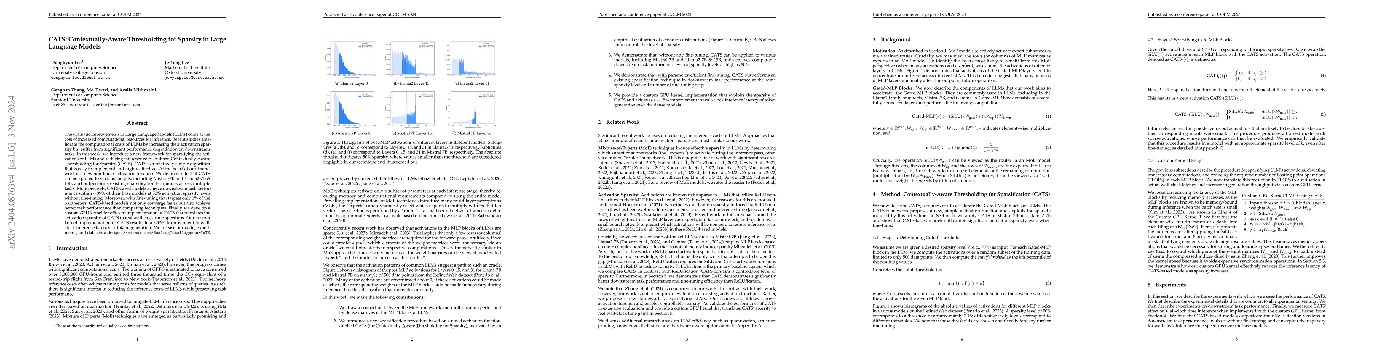 Thumbnail for CATS: Contextually-Aware Thresholding for Sparsity in Large Language
  Models