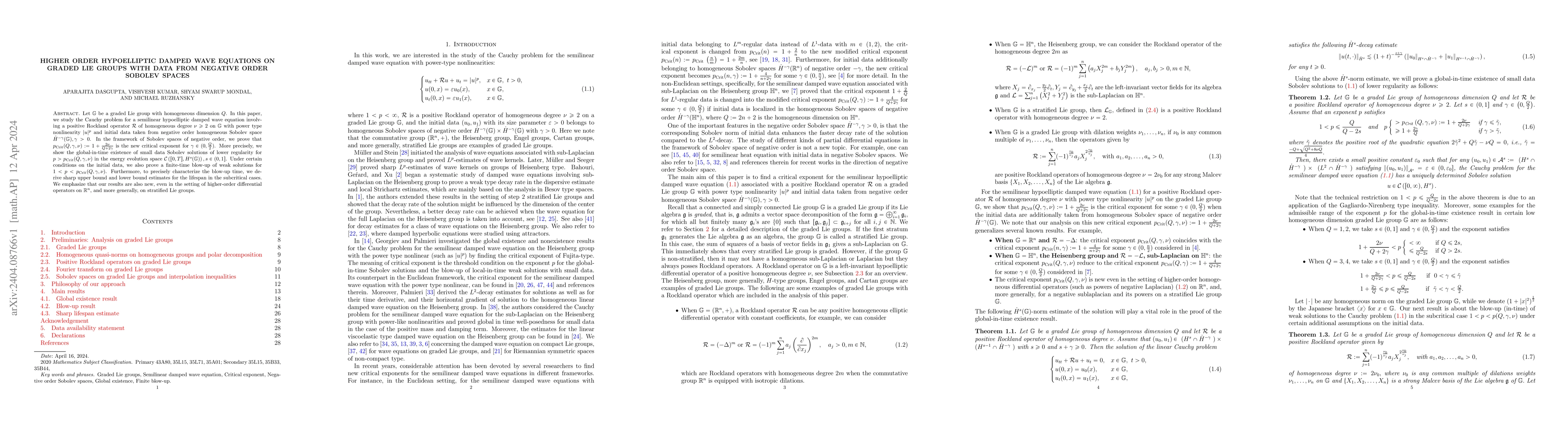 Thumbnail for Higher order hypoelliptic damped wave equations on graded Lie groups
  with data from negative order Sobolev spaces