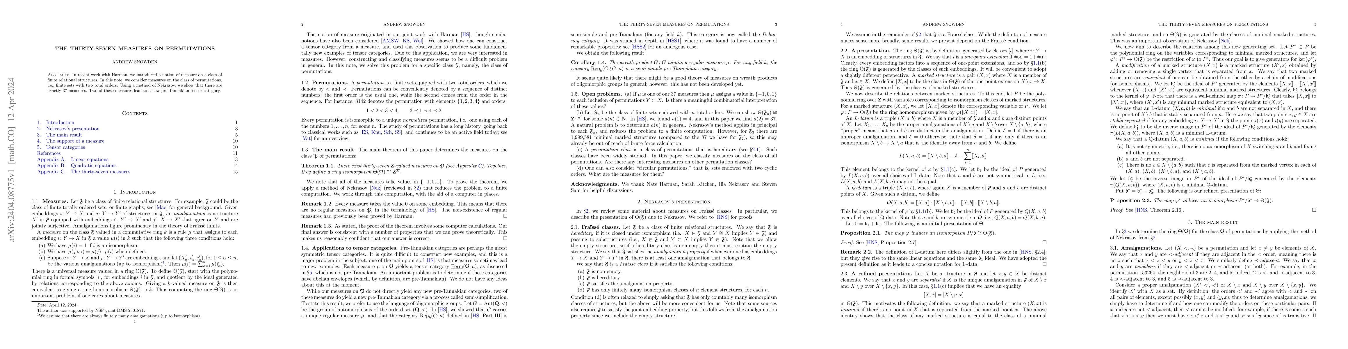Thumbnail for The thirty-seven measures on permutations