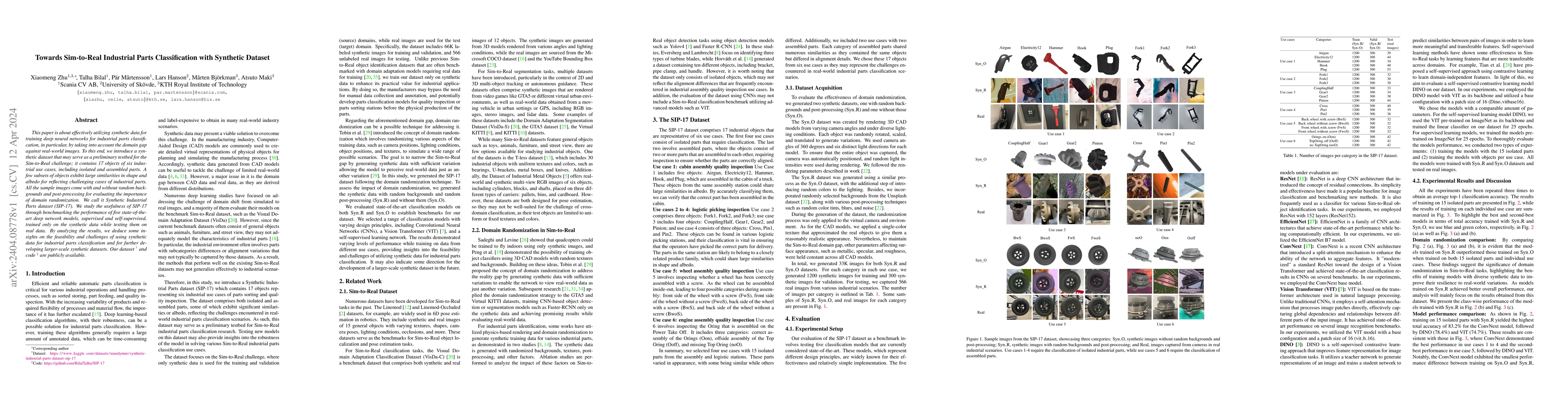 Thumbnail for Towards Sim-to-Real Industrial Parts Classification with Synthetic
  Dataset