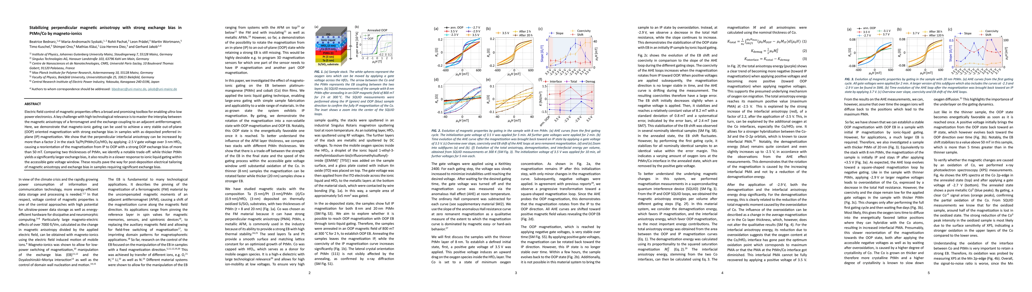 Thumbnail for Stabilizing perpendicular magnetic anisotropy with strong exchange bias
  in PtMn/Co by magneto-ionics