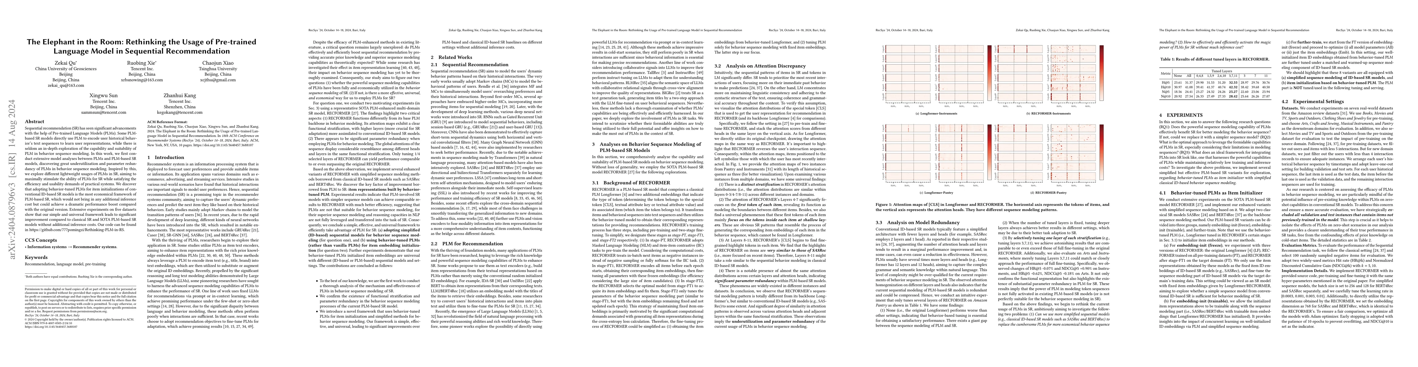 Thumbnail for The Elephant in the Room: Rethinking the Usage of Pre-trained Language
  Model in Sequential Recommendation