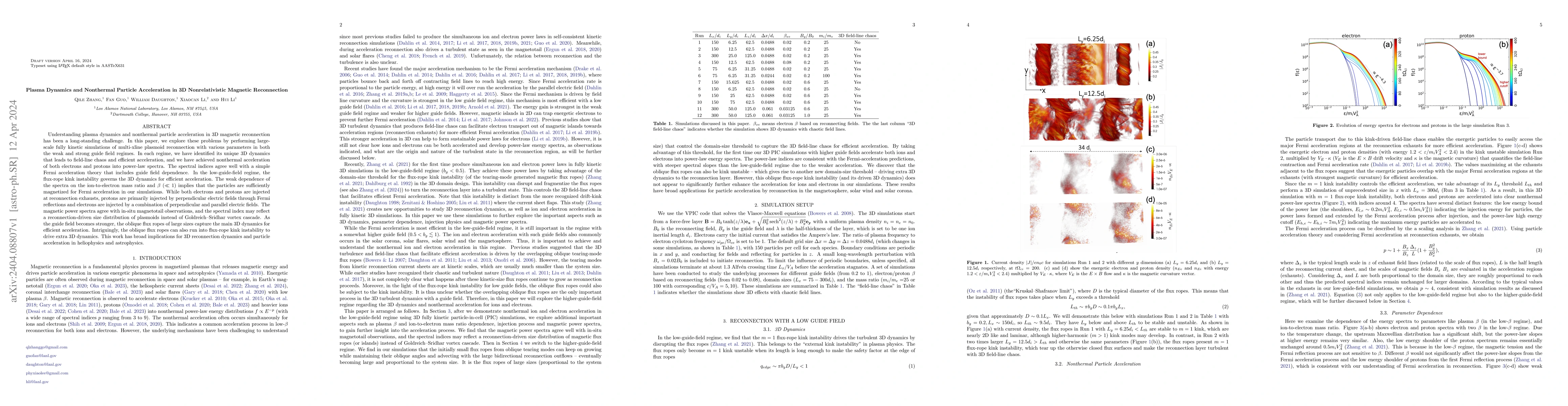 Thumbnail for Plasma Dynamics and Nonthermal Particle Acceleration in 3D
  Nonrelativistic Magnetic Reconnection