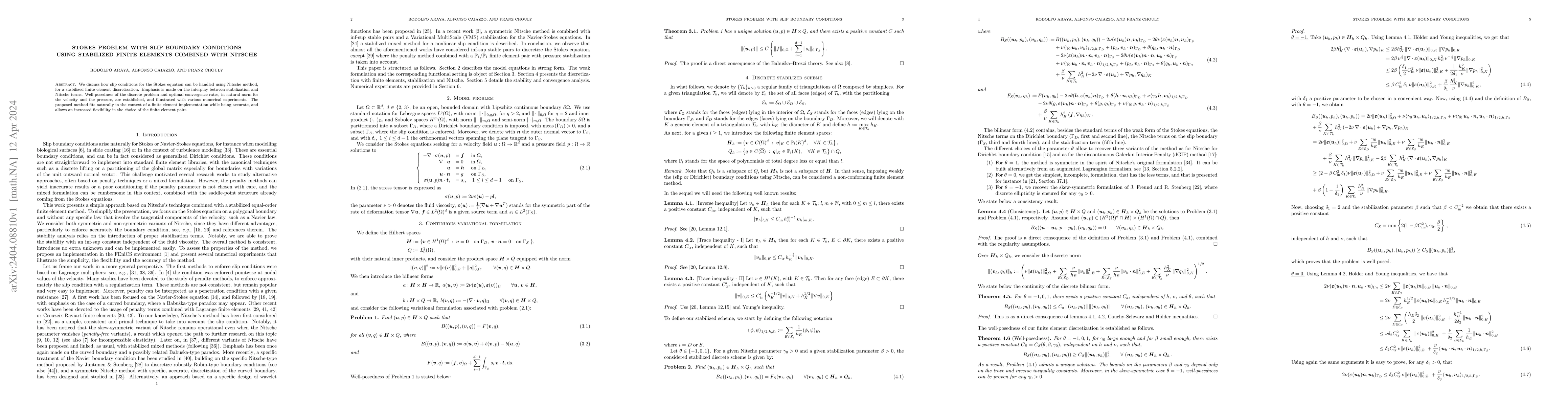 Thumbnail for Stokes problem with slip boundary conditions using stabilized finite
  elements combined with Nitsche
