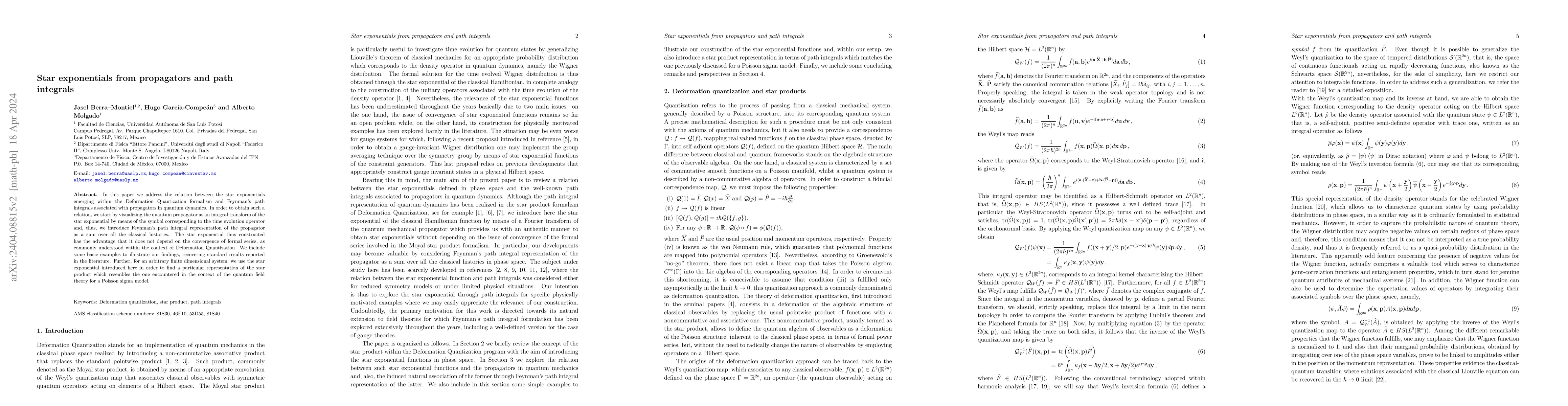 Thumbnail for Star exponentials from propagators and path integrals