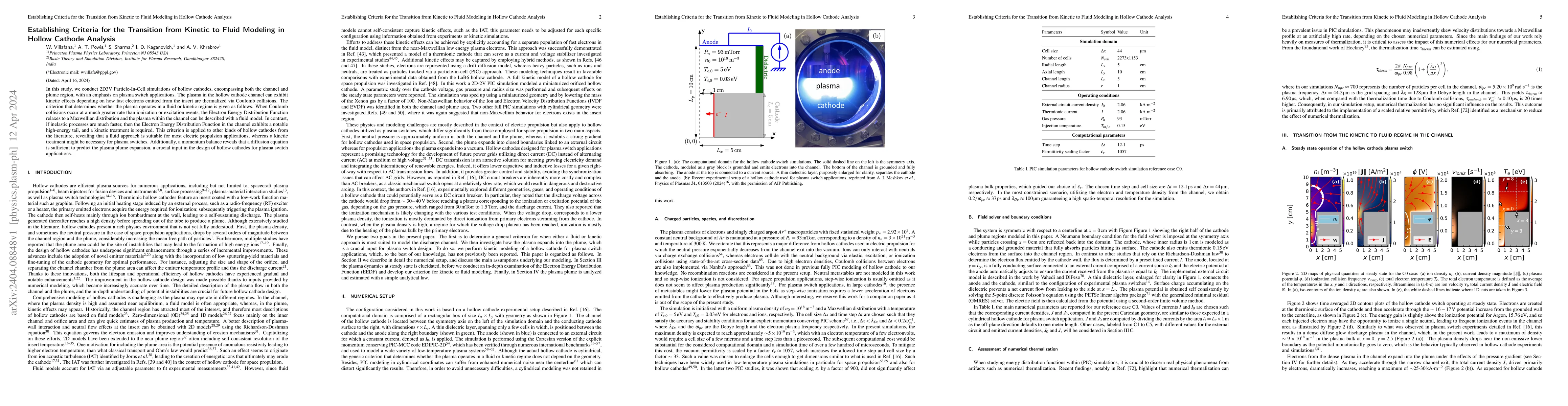 Thumbnail for Establishing Criteria for the Transition from Kinetic to Fluid Modeling
  in Hollow Cathode Analysis