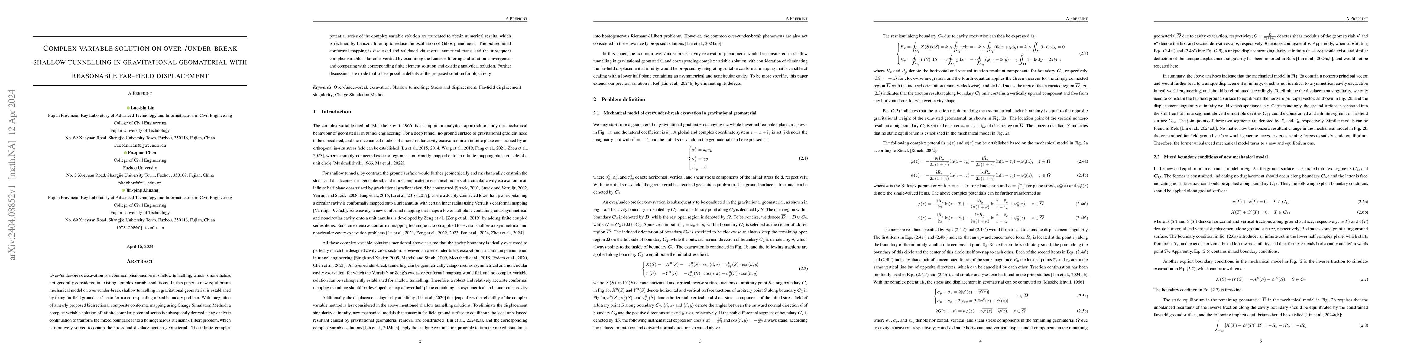 Thumbnail for Complex variable solution on over-/under-break shallow tunnelling in
  gravitational geomaterial with reasonable far-field displacement