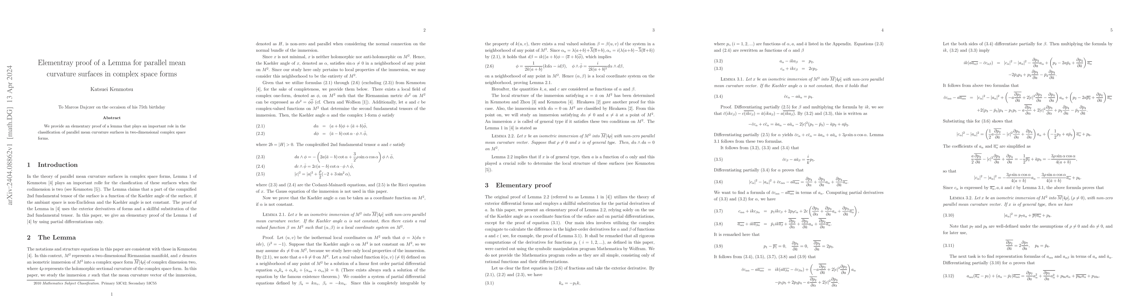 Thumbnail for Elementary proof of a Lemma for parallel mean curvature surfaces in
  complex space forms