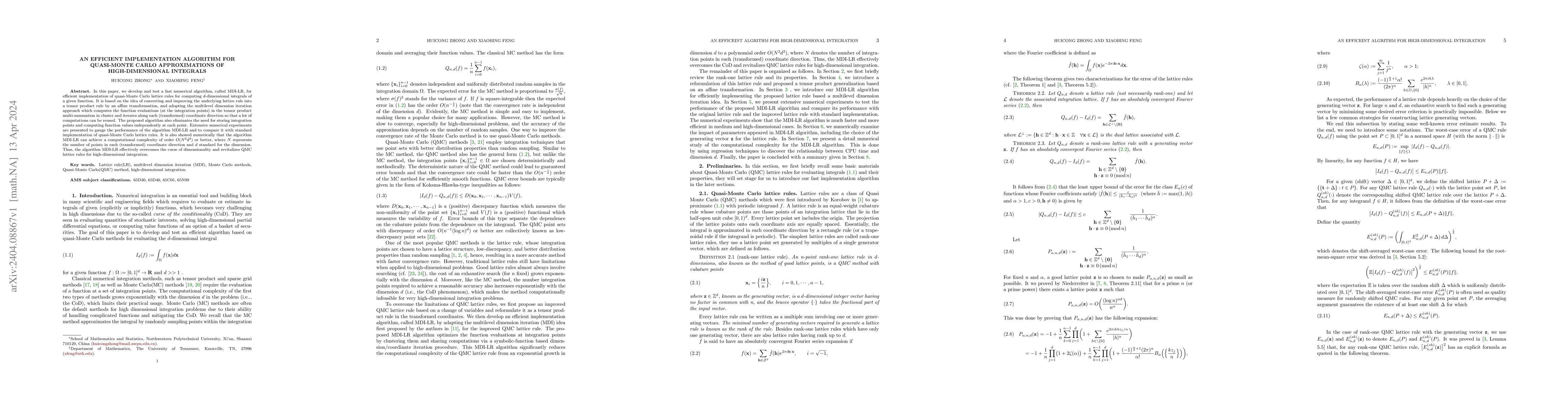 Thumbnail for An efficient implementation algorithm for quasi-Monte Carlo
  approximations of high-dimensional integrals