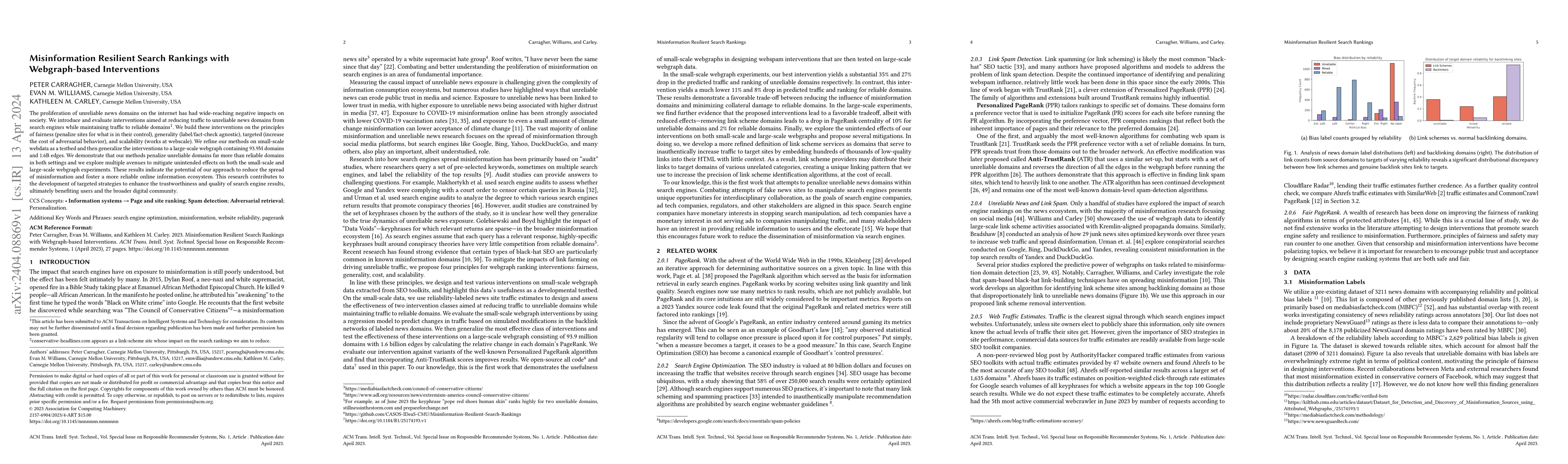 Thumbnail for Misinformation Resilient Search Rankings with Webgraph-based
  Interventions