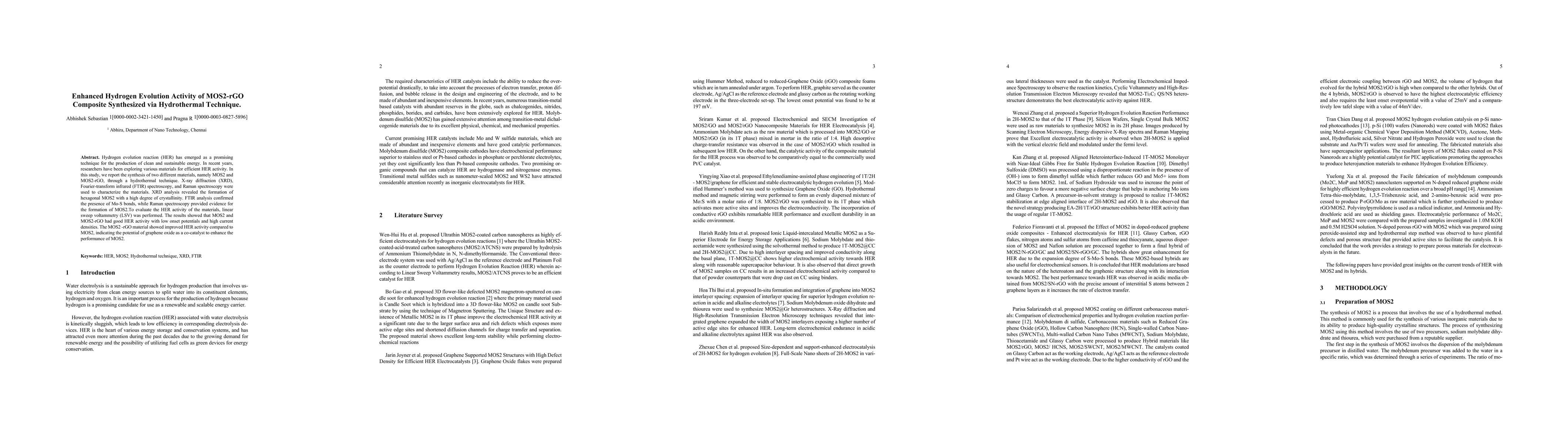 Thumbnail for Enhanced Hydrogen Evolution Activity of MOS$_2$-rGO Composite
  Synthesized via Hydrothermal Technique