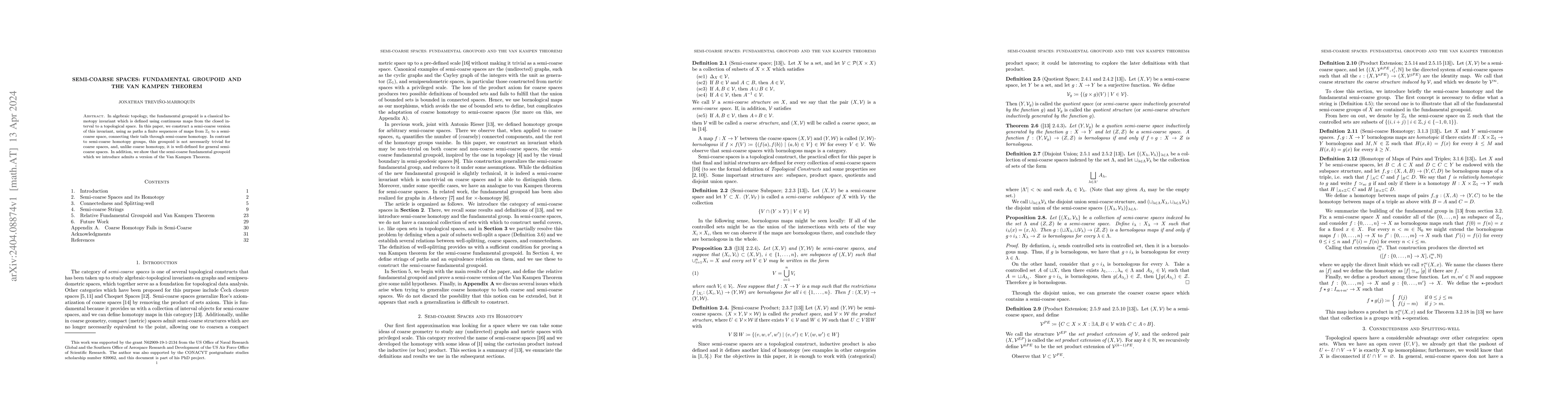 Thumbnail for Semi-coarse Spaces: Fundamental Groupoid and the van Kampen Theorem