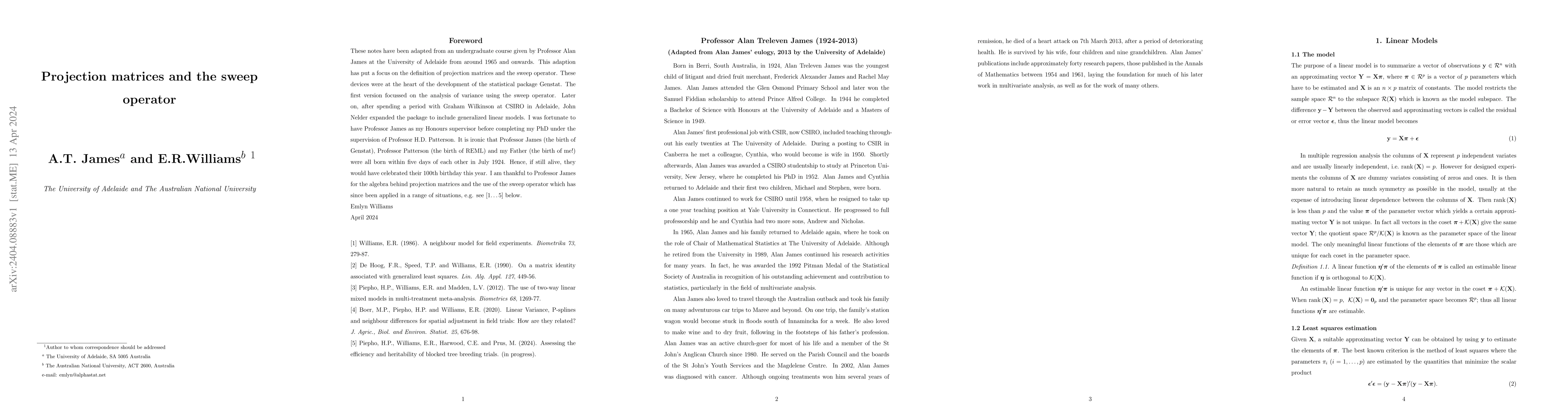 Thumbnail for Projection matrices and the sweep operator