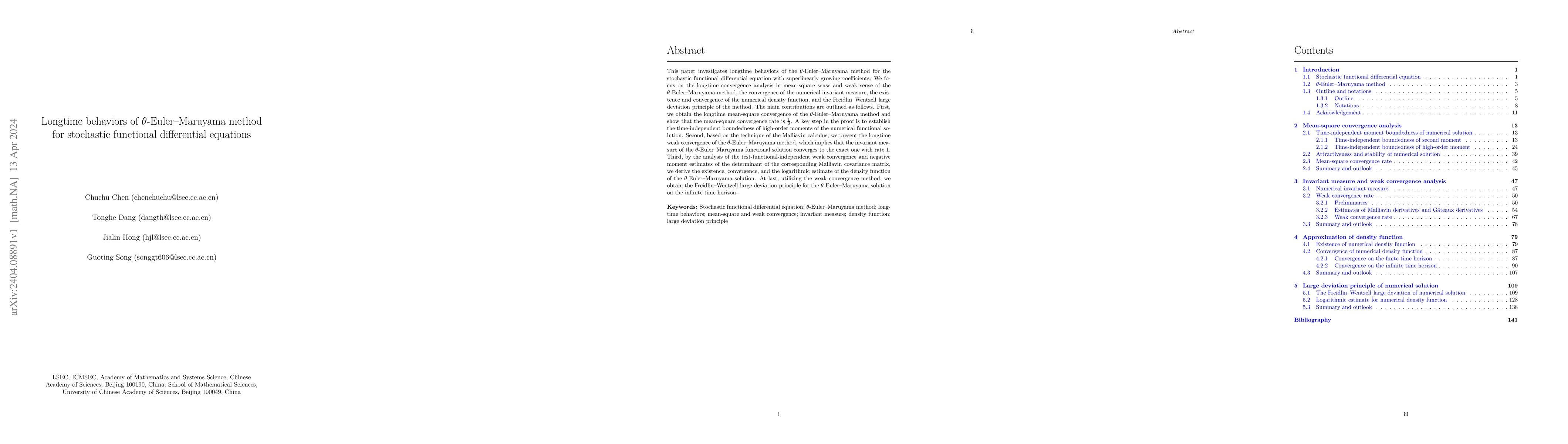 Thumbnail for Longtime behaviors of $\theta$-Euler-Maruyama method for stochastic
  functional differential equations