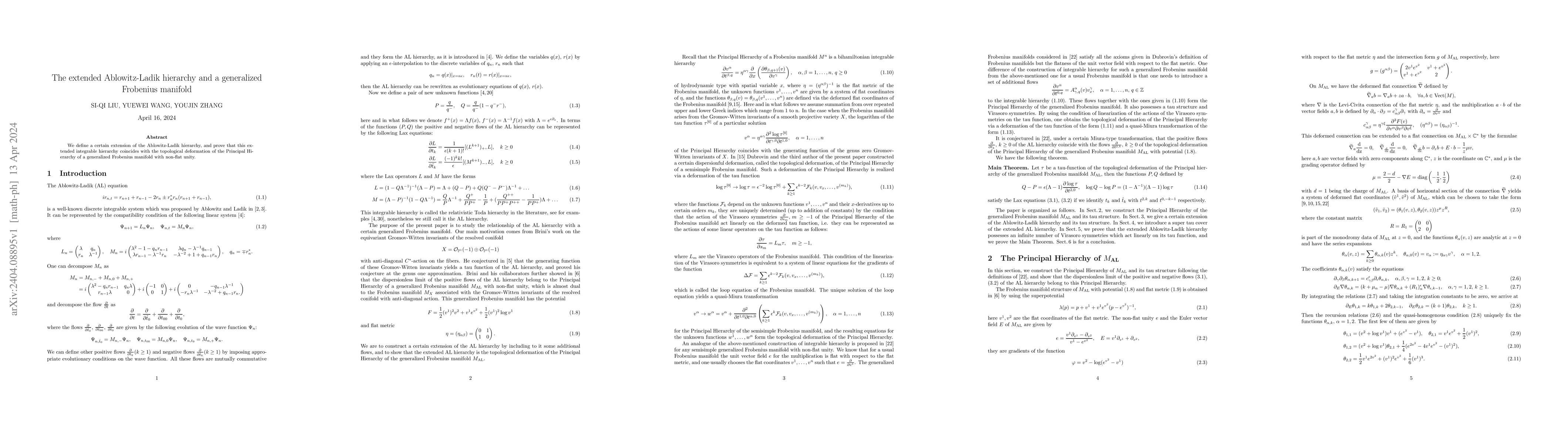 Thumbnail for The extended Ablowitz-Ladik hierarchy and a generalized Frobenius
  manifold