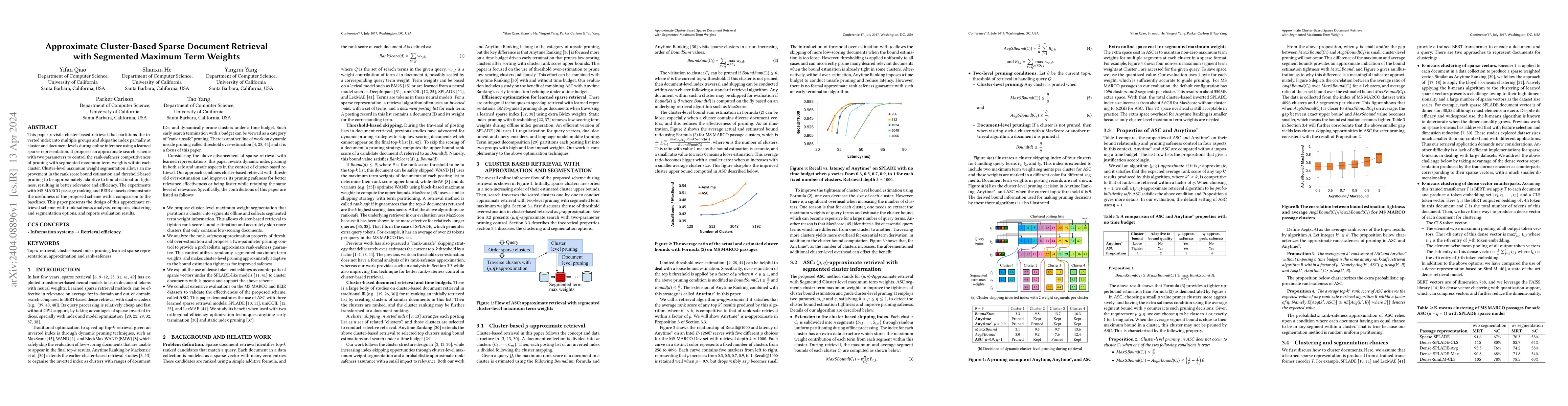Thumbnail for Approximate Cluster-Based Sparse Document Retrieval with Segmented
  Maximum Term Weights