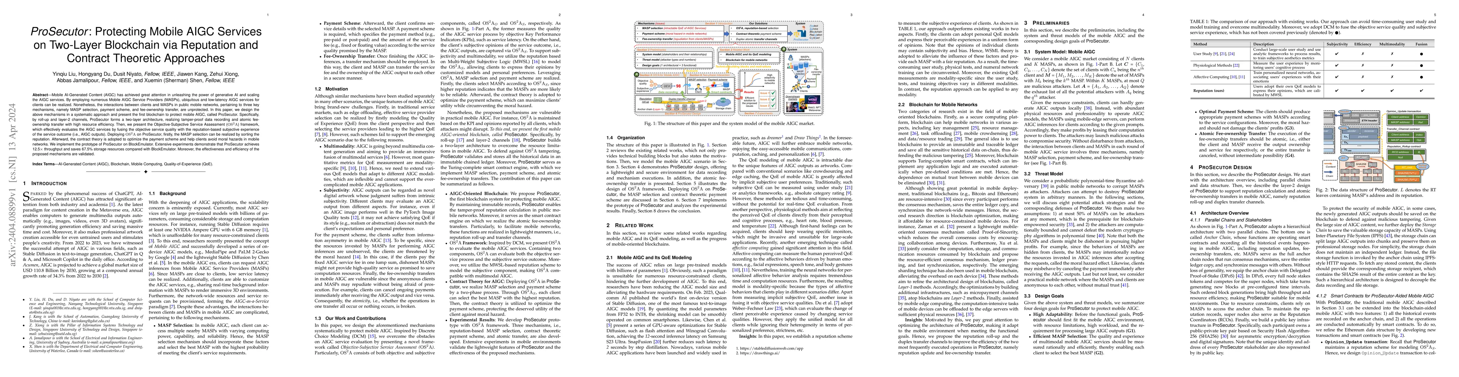 Thumbnail for ProSecutor: Protecting Mobile AIGC Services on Two-Layer Blockchain via
  Reputation and Contract Theoretic Approaches