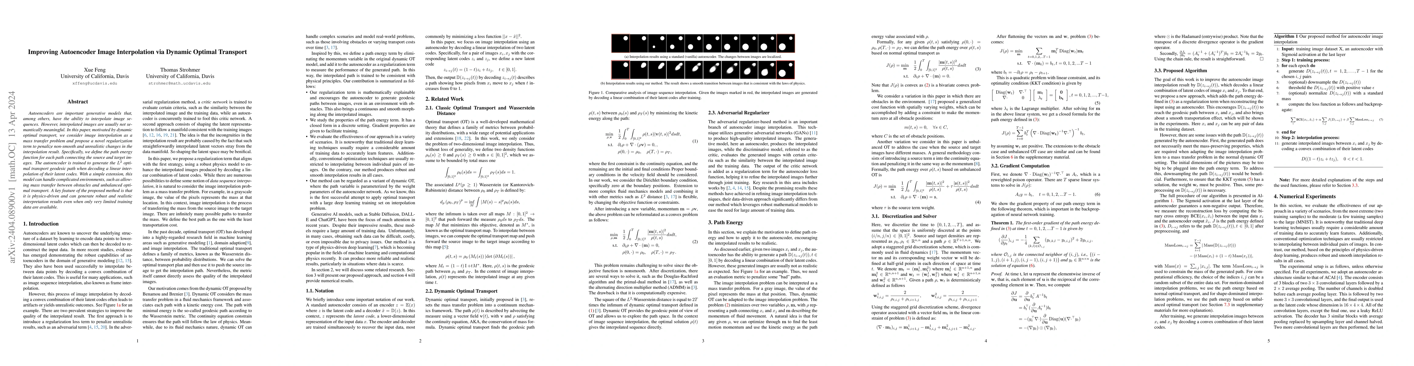 Thumbnail for Improving Autoencoder Image Interpolation via Dynamic Optimal Transport