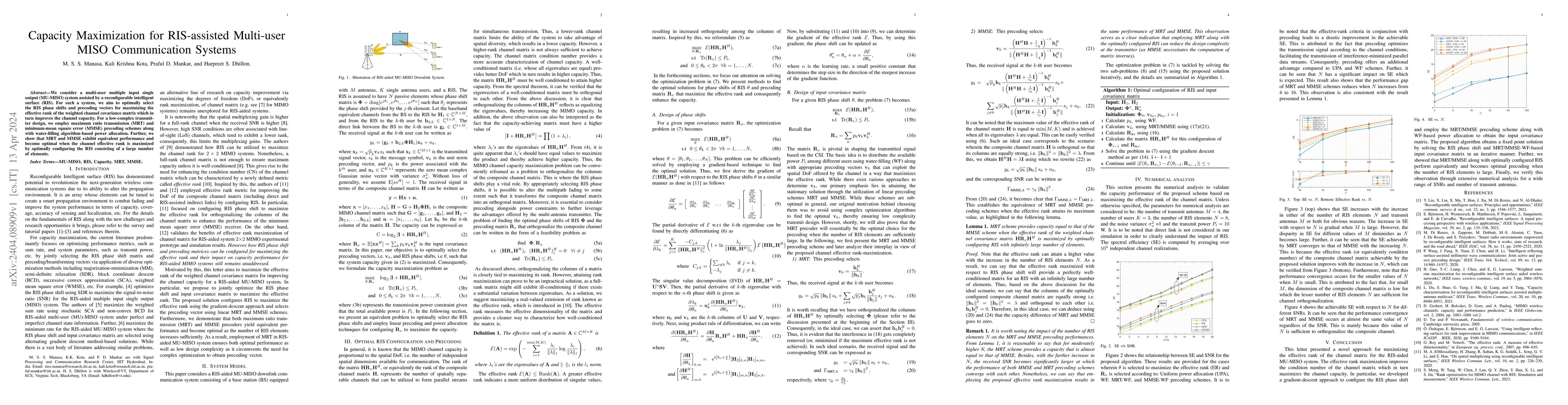 Thumbnail for Capacity Maximization for RIS-assisted Multi-user MISO Communication
  Systems