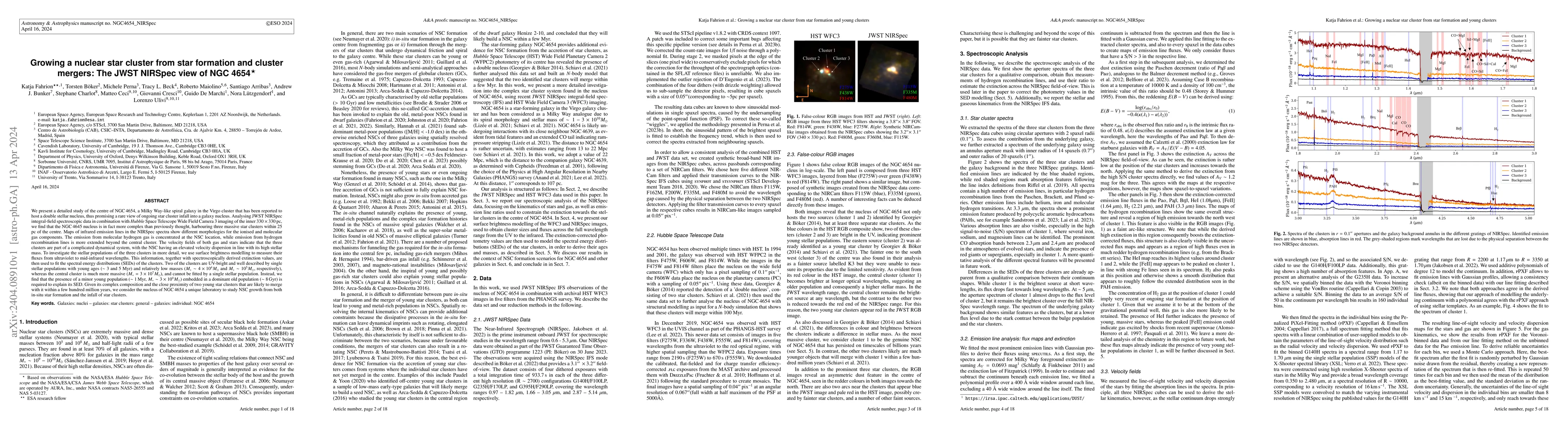 Thumbnail for Growing a nuclear star cluster from star formation and cluster mergers:
  The JWST NIRSpec view of NGC 4654