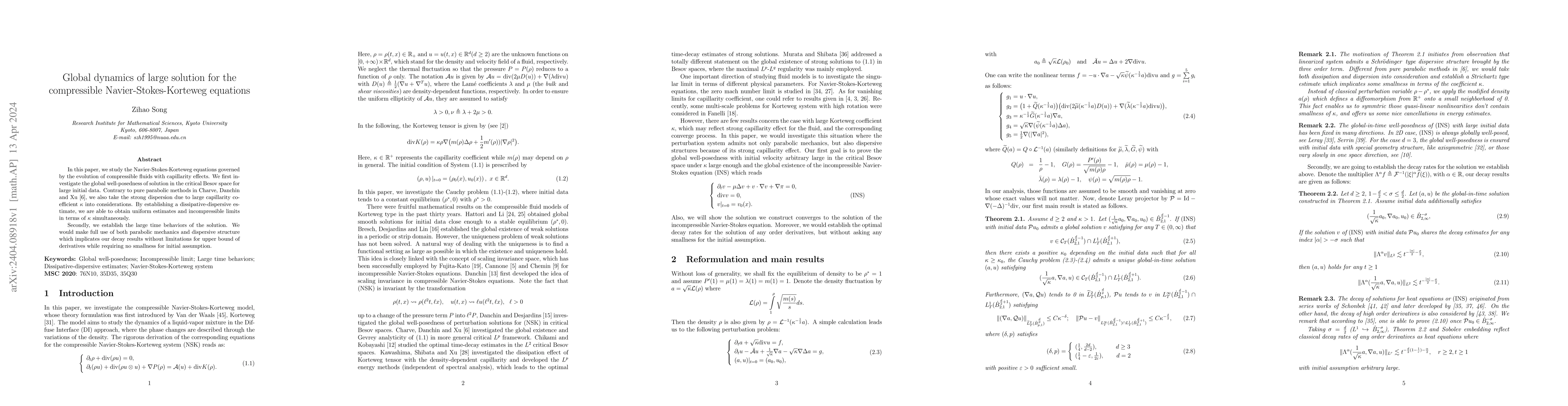 Thumbnail for Global dynamics of large solution for the compressible
  Navier-Stokes-Korteweg equations