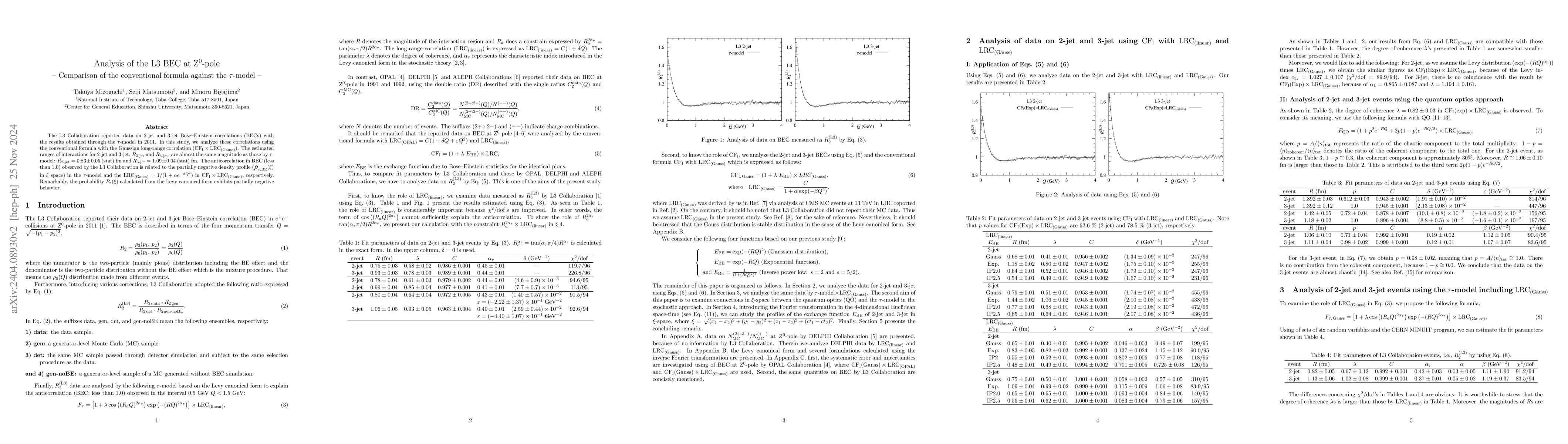 Thumbnail for Analysis of the L3 BEC at Z$^0$-pole -- Comparison of the conventional
  formula against the $\tau$-model