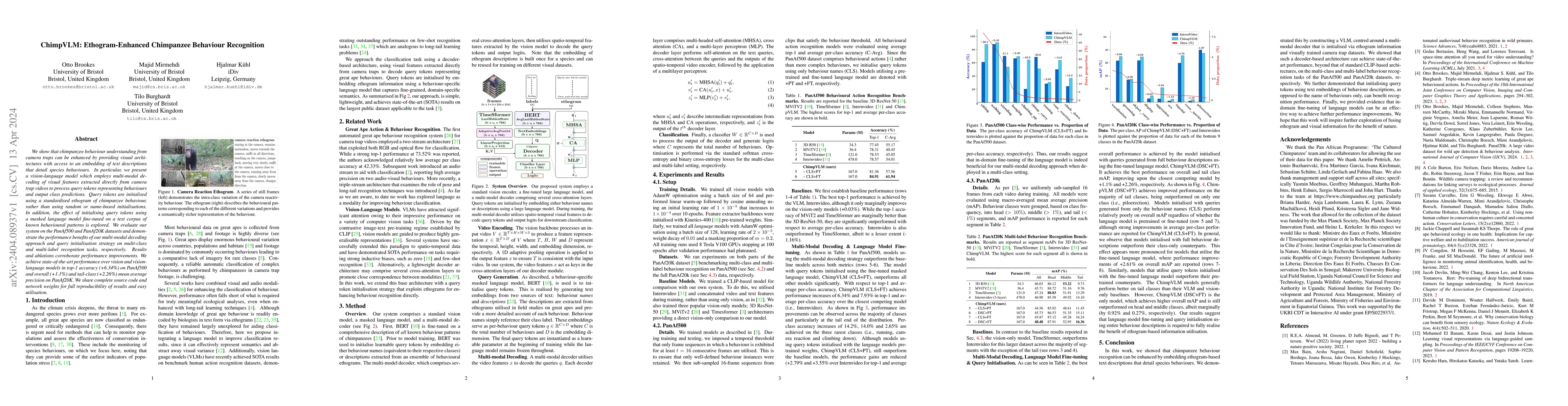 Thumbnail for ChimpVLM: Ethogram-Enhanced Chimpanzee Behaviour Recognition