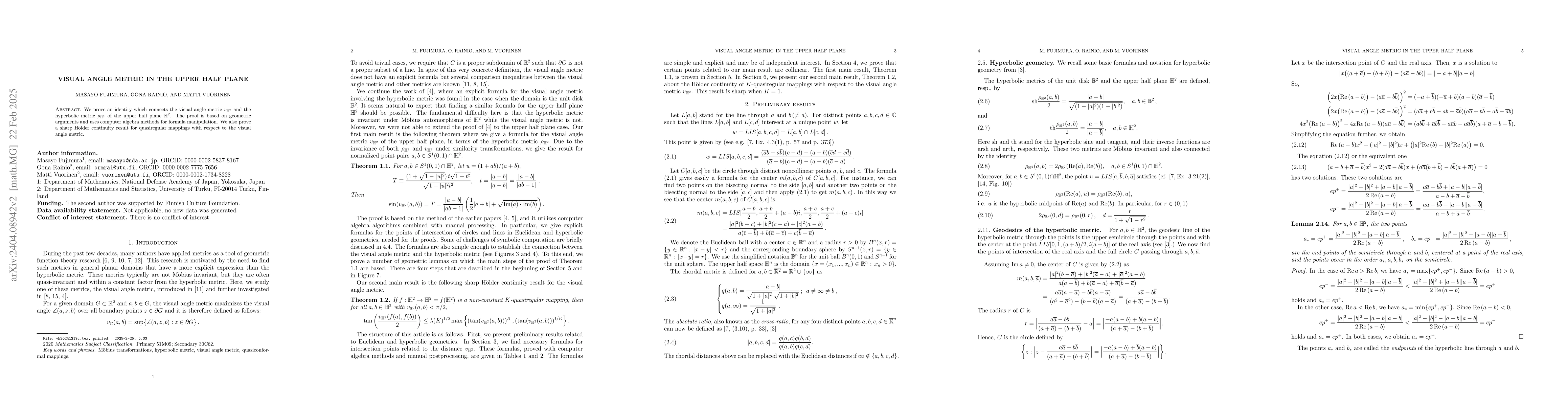 Thumbnail for Visual angle metric in the upper half plane
