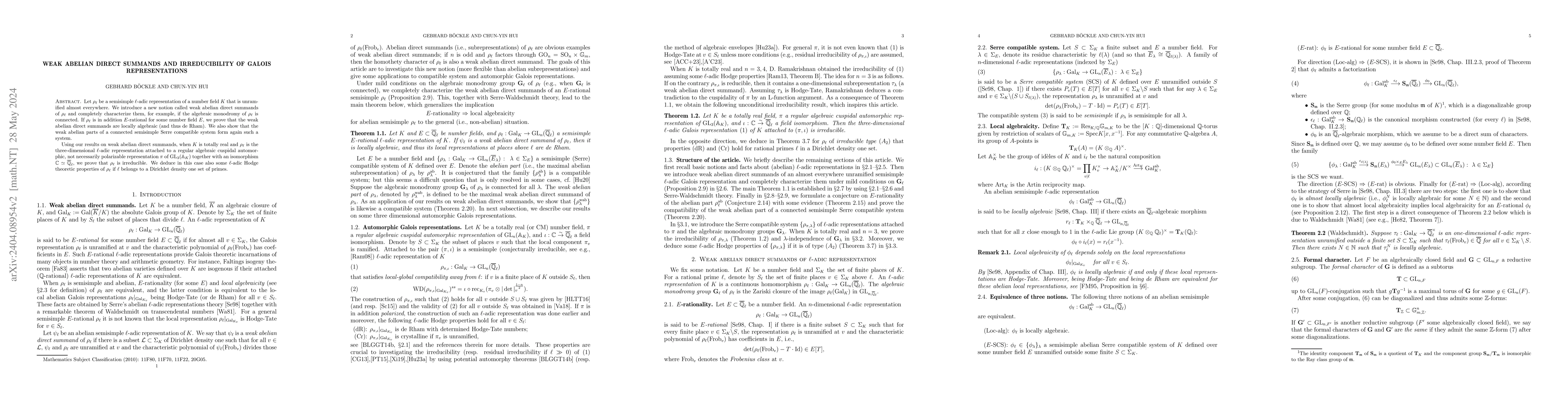 Thumbnail for Weak abelian direct summands and irreducibility of Galois
  representations