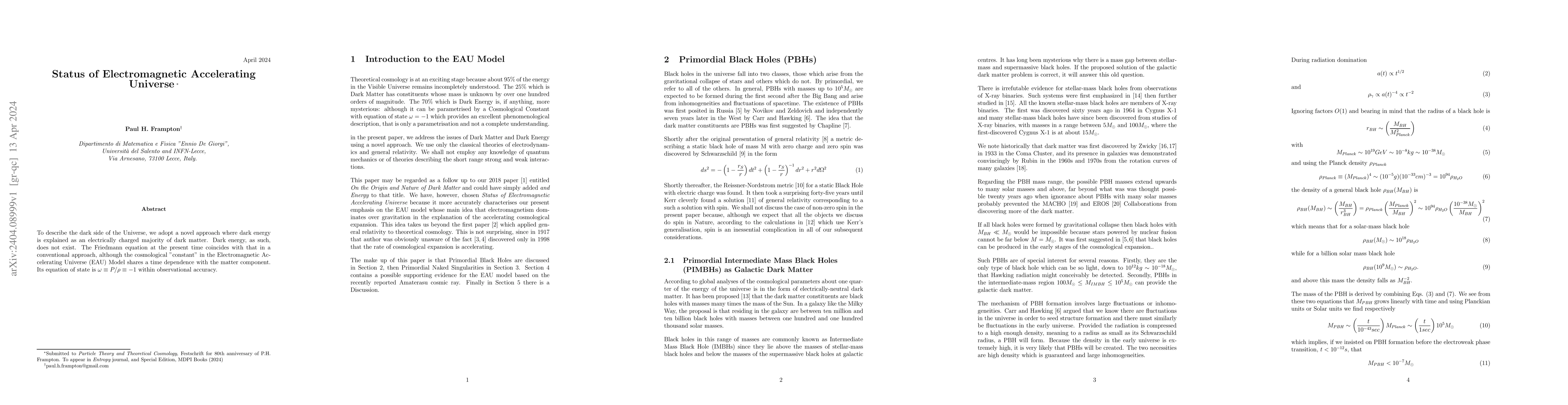Thumbnail for Status of Electromagnetic Accelerating Universe
