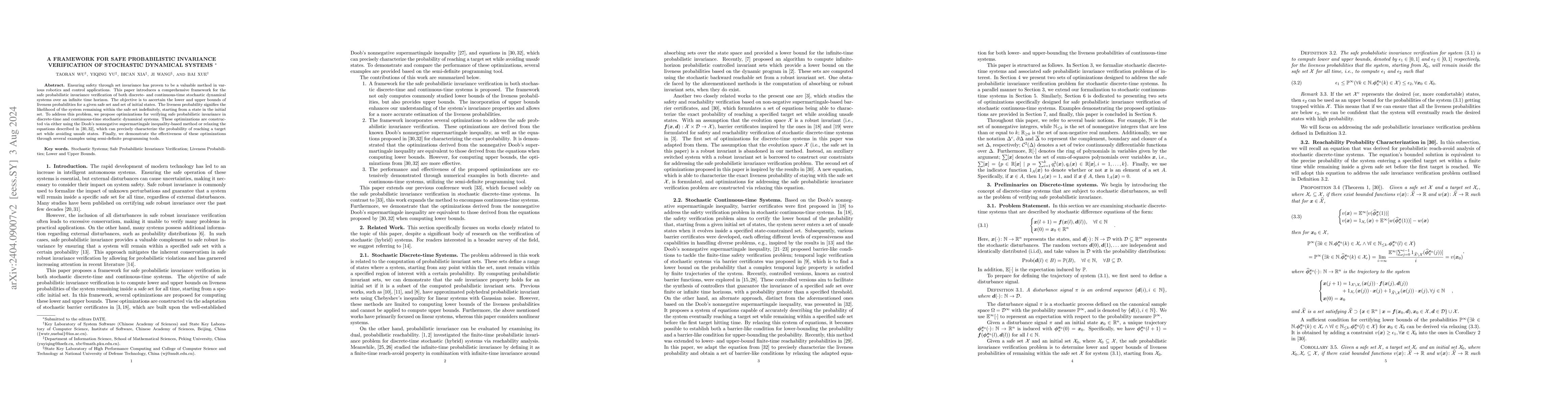 Thumbnail for A Framework for Safe Probabilistic Invariance Verification of Stochastic
  Dynamical Systems