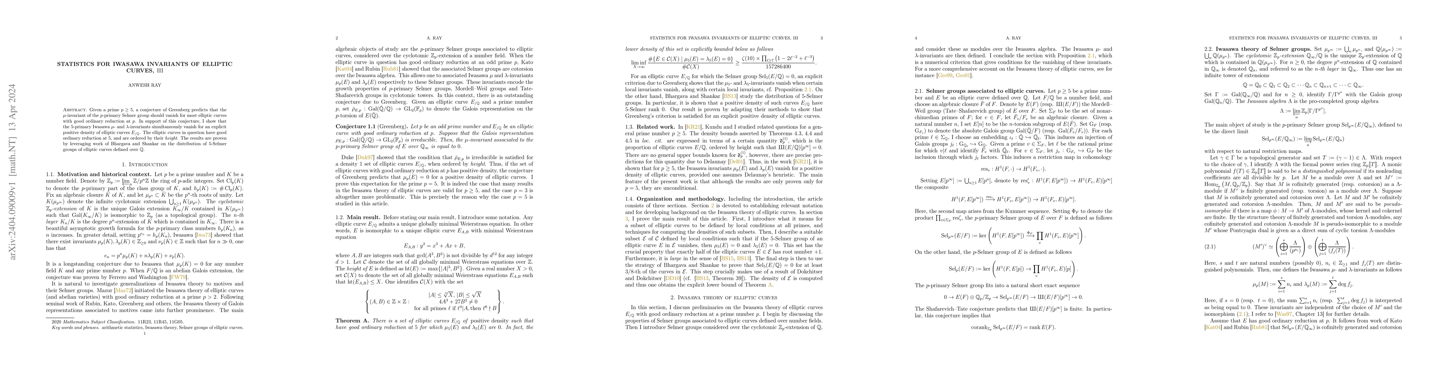 Thumbnail for Statistics for Iwasawa invariants of elliptic curves, $\rm{III}$