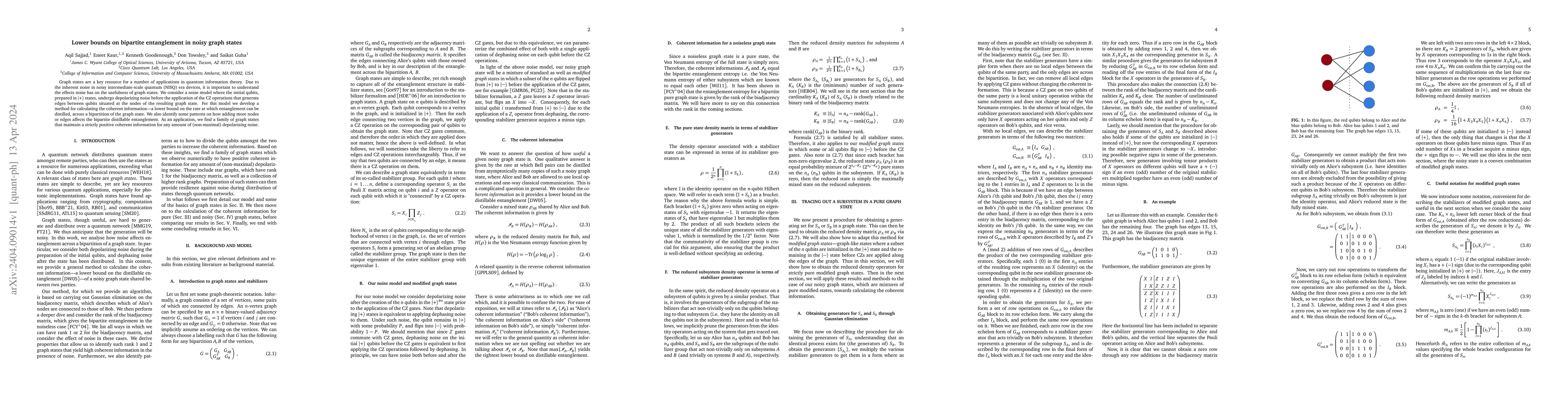 Thumbnail for Lower bounds on bipartite entanglement in noisy graph states