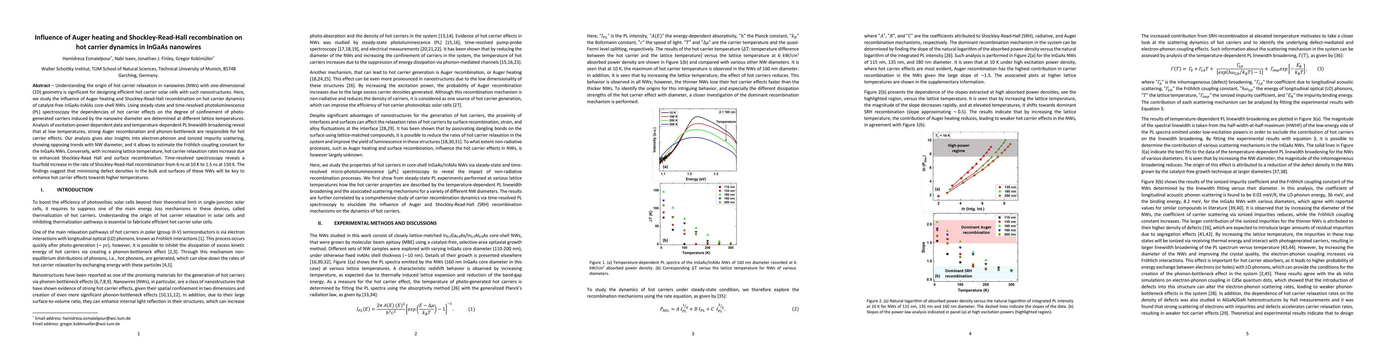 Thumbnail for Influence of Auger heating and Shockley-Read-Hall recombination on hot
  carrier dynamics in InGaAs nanowires