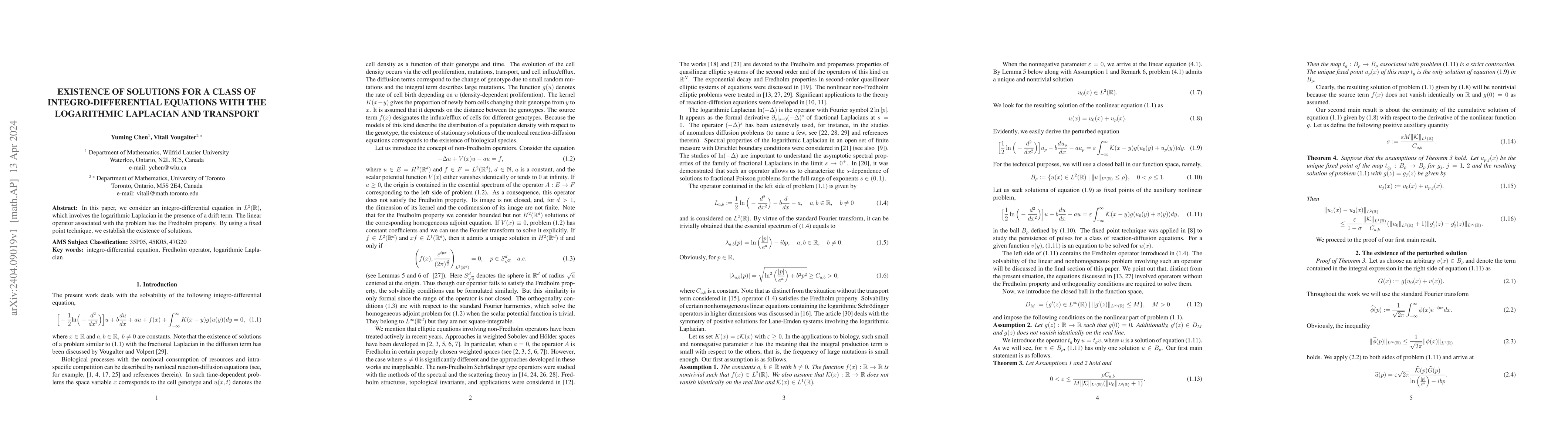 Thumbnail for Existence of solutions for a class of integro-differential equations
  with the logarithmic Laplacian and transport