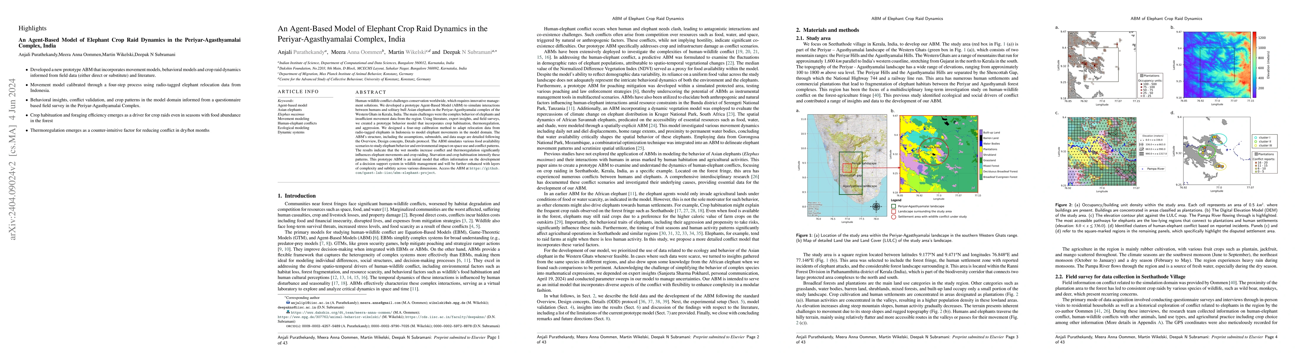 Thumbnail for An Agent-Based Model of Elephant Crop Raid Dynamics in the
  Periyar-Agasthyamalai Complex, India