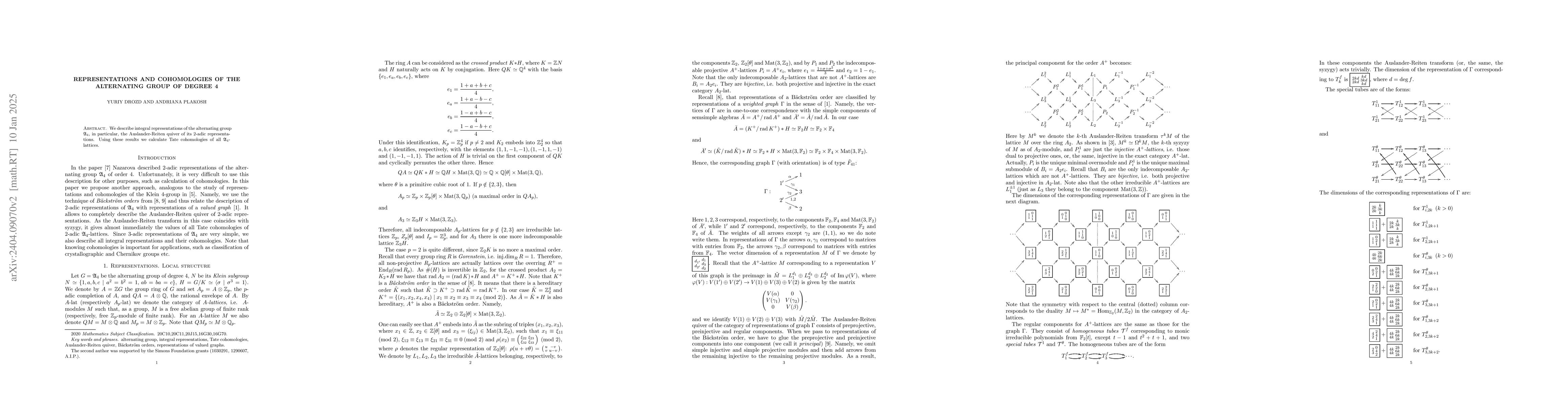 Thumbnail for Representations and cohomologies of the alternating group of degree 4