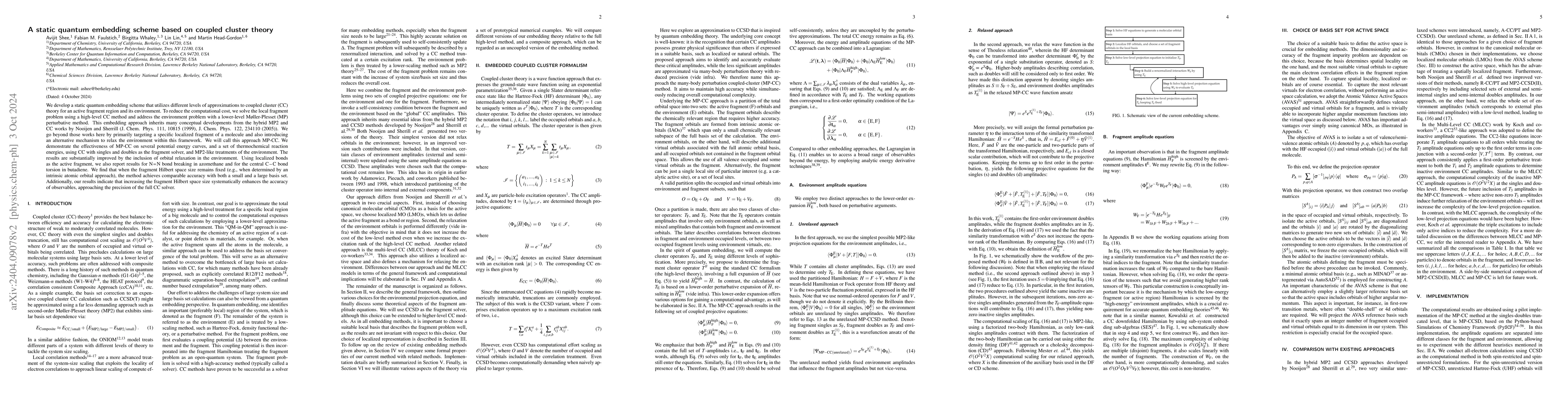Thumbnail for A static quantum embedding scheme based on coupled cluster theory