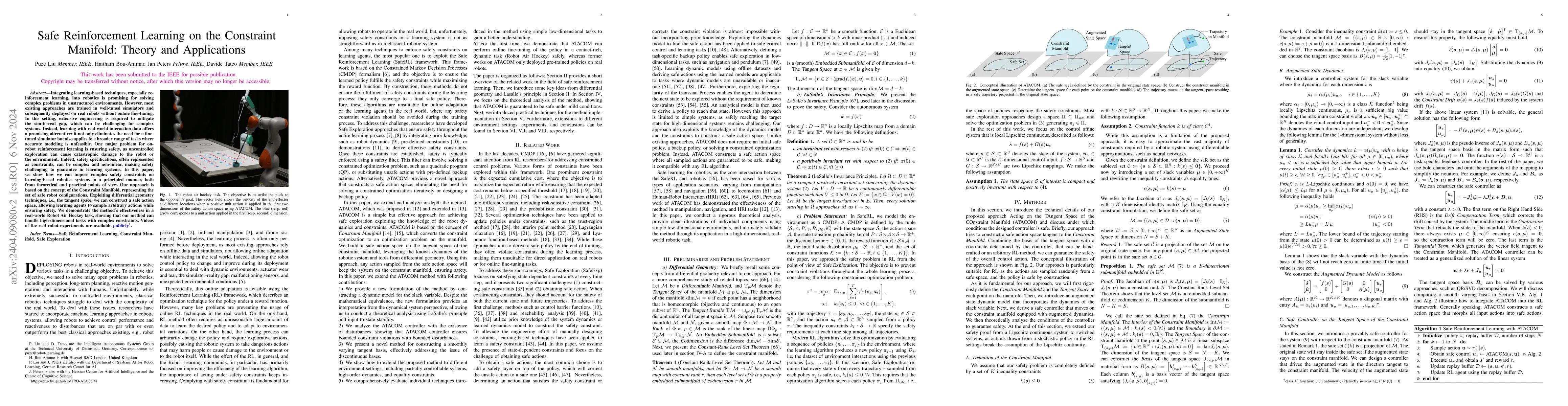 Thumbnail for Safe Reinforcement Learning on the Constraint Manifold: Theory and
  Applications