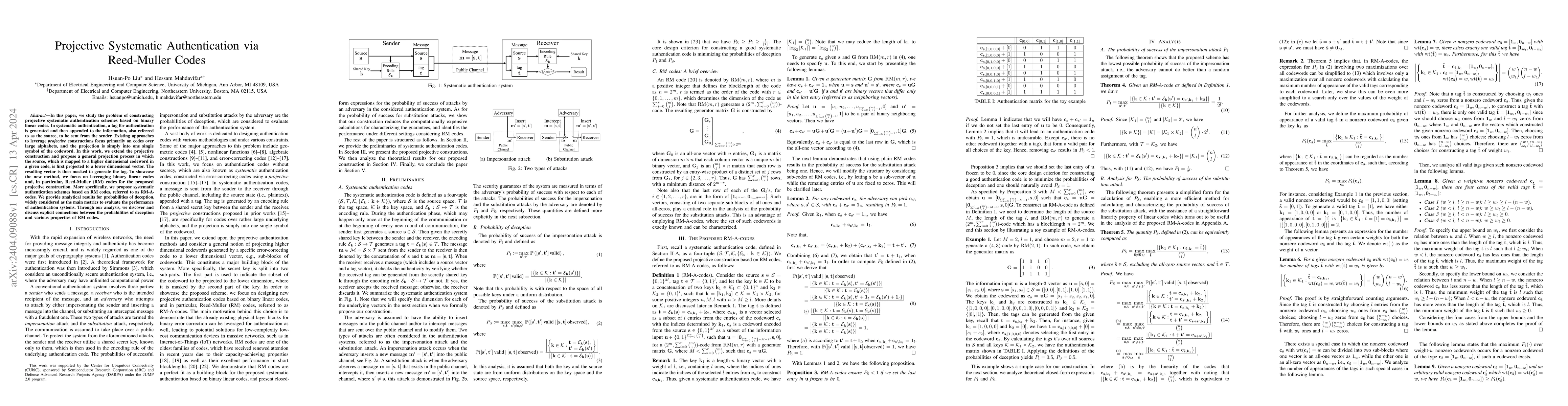 Thumbnail for Projective Systematic Authentication via Reed-Muller Codes