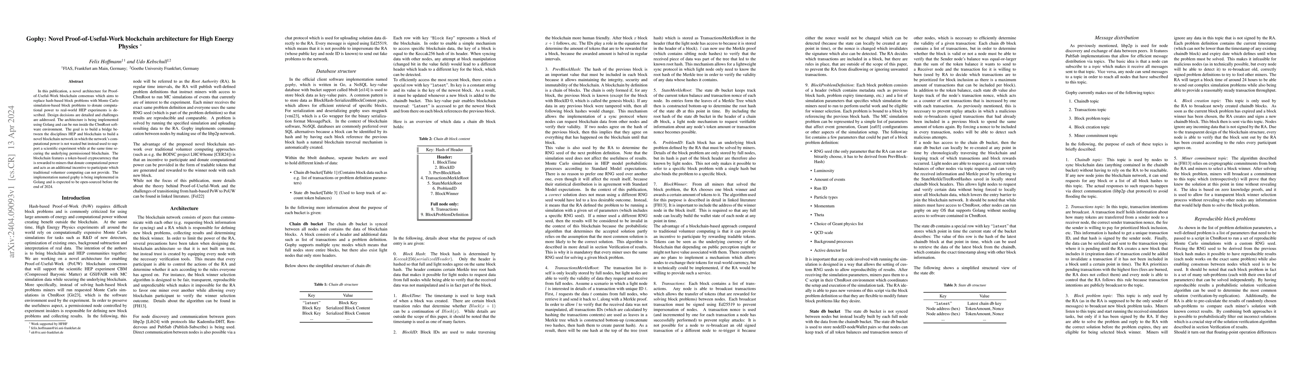 Thumbnail for Gophy: Novel Proof-of-Useful-Work blockchain architecture for High
  Energy Physics