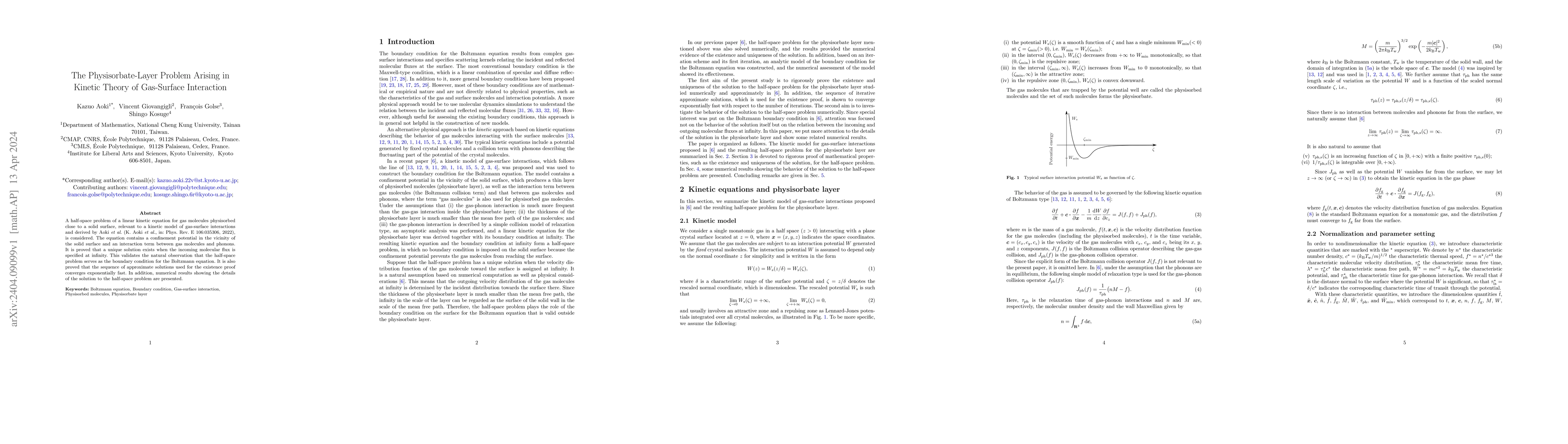 Thumbnail for The Physisorbate-Layer Problem Arising in Kinetic Theory of Gas-Surface
  Interaction