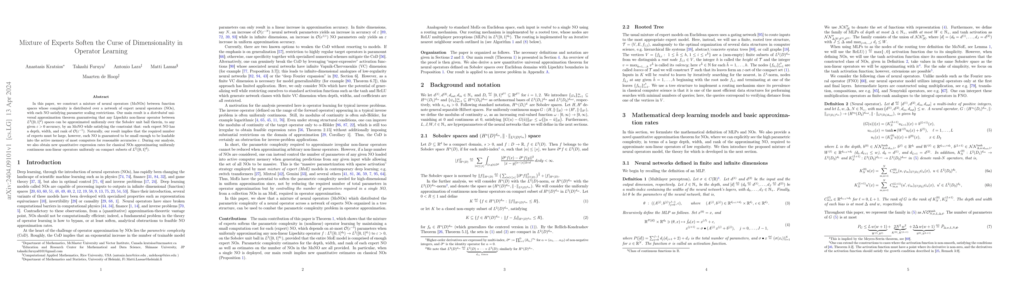 Thumbnail for Mixture of Experts Soften the Curse of Dimensionality in Operator
  Learning