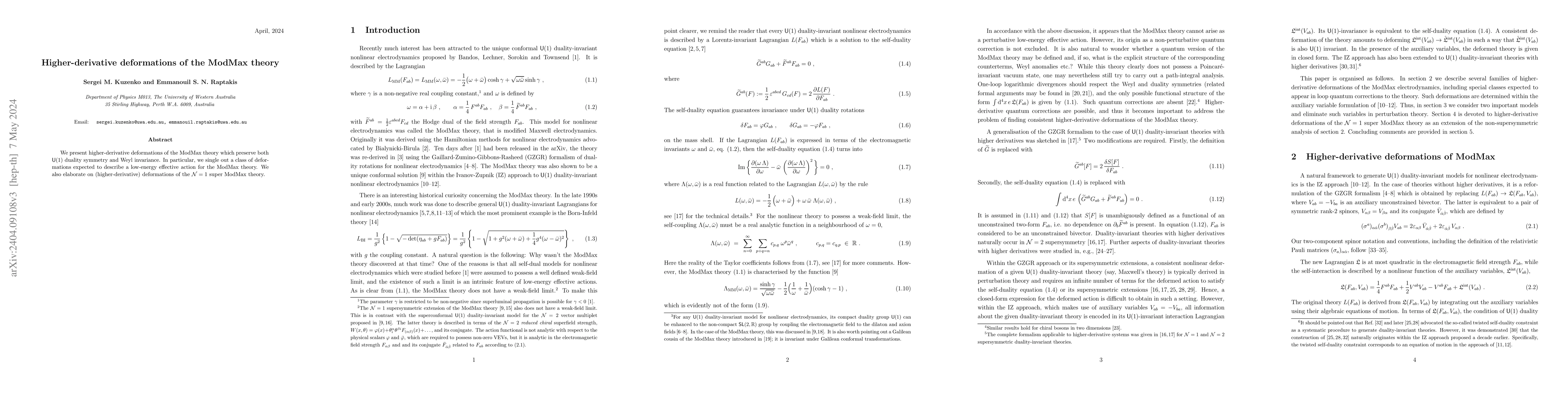 Thumbnail for Higher-derivative deformations of the ModMax theory